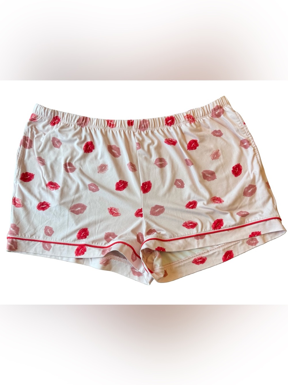 Joyspun Lip Print Pajama Shorts XL 16-18 Pink Kisses Sleep Lounge Pockets